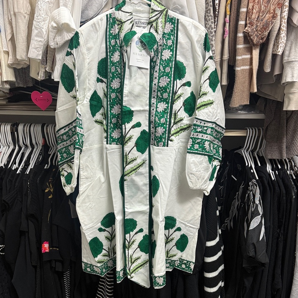 Sezane Green and White Floral Dress